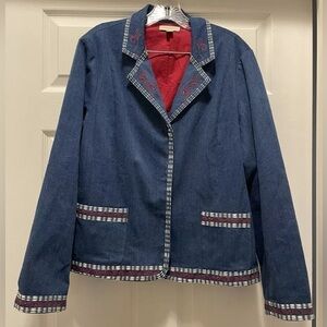 Vintage Appleseeds Denim Embroidered Blazer Jacket Size L